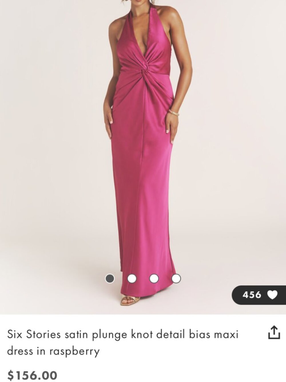 ASOS floor length satin plunge knot detail dress in raspberry/fuchsia
